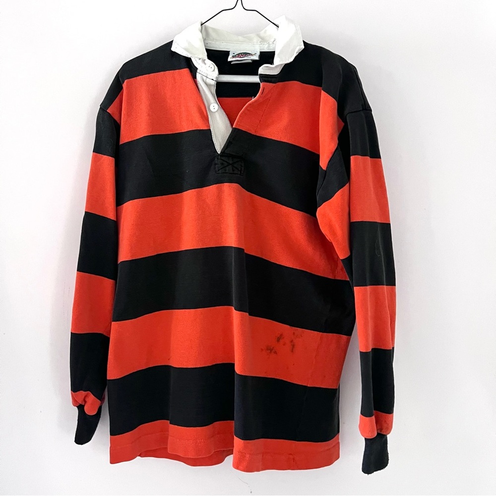 Vintage Black and Orange Striped Polo Shirt